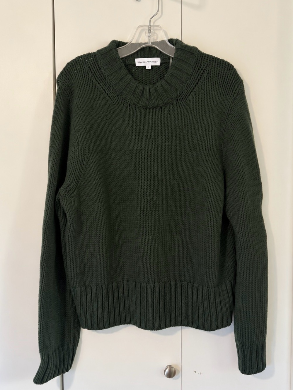 White + Warren Dark Green Chunky Knit Sweater Size L